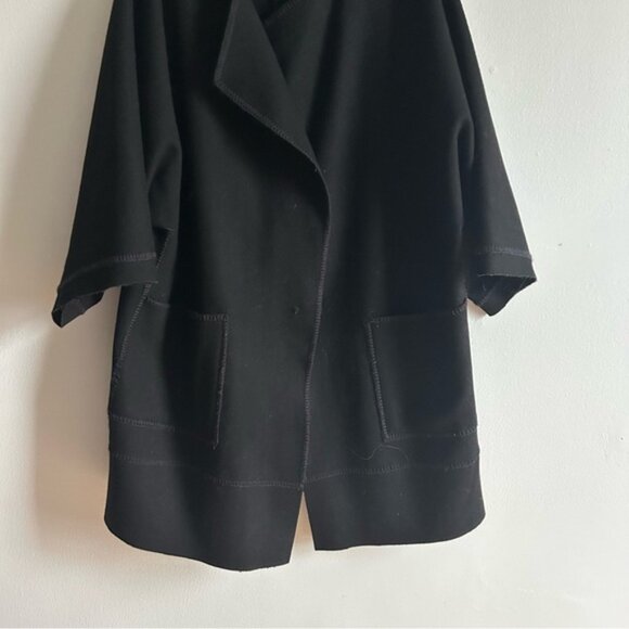 Lundstrom Sz M Wool Black Relaxed Open Front Lagenlook Jacket Coat - Picture 7 of 12
